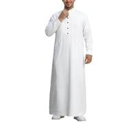 Thobe - Vestido clásico árabe de manga larga con botones para hombre, con bolsillo frontal, caftán musulmán tradicional para uso formal y diario, blanco, S