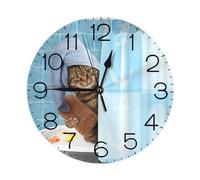 THOEWONG Divertido reloj de pared con diseño de gato, silencioso, sin tictac, redondo, funciona con pilas, reloj de escritorio azul para sala de estar, dormitorio, baño, decoración del hogar y la