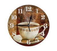 THOEWONG Reloj de pared café vintage marrón redondo funciona con pilas, decorativo, silencioso, sin tictac, fácil de leer, para decoración del hogar, sala de estar, cocina, oficina