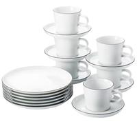 Thomas Cucina-Basic, Colori Black, blanco con borde negro, juego de 18 piezas, platos de desayuno, tazas y platillos, apto para lavavajillas y microondas, diseño sencillo, estético y funcional