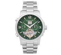 Thomas Earnshaw Reloj automático de 42 mm City of London Marylebone Grand Date Calendar con corazón abierto y correa de cuero ES-8177, Verde absenta