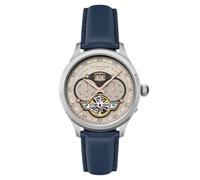 Thomas Earnshaw Reloj automático para hombre de 43 mm con calendario de fecha grande, corazón abierto, correa de piel, ES-8187, Azul camello