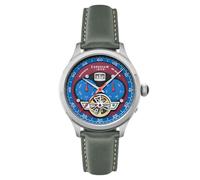 Thomas Earnshaw Reloj automático para hombre de 43 mm con calendario de fecha grande, corazón abierto, correa de piel, ES-8187, Azul inglés, Correa