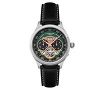 Thomas Earnshaw Reloj automático para hombre de 43 mm con calendario de fecha grande, corazón abierto, correa de piel, ES-8187, Verde vintage