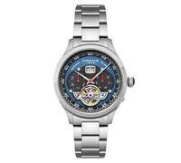 Thomas Earnshaw Reloj automático para hombre de 43 mm con calendario de fecha grande, corazón abierto, pulsera de acero inoxidable sólido ES-8187, Azul (Morning Blue), Baron Grand Date Calendario