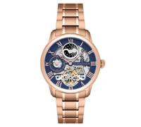 Thomas Earnshaw Reloj de esqueleto automático para hombre de 44 mm de longitud, doble hora, pulsera de acero inoxidable, hora dual de 12 horas, pantalla de sol y luna y rotor decorado