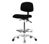 Thomas ECOM FHBCH-CR-T1-A1-CF-CC-F45 - Silla alta de tela con base cromada, anillo de pie cromado, con inclinación, brazos ajustables, ruedas cromadas, azul marino