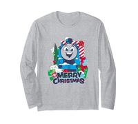 Thomas & Friends - Feliz Navidad Manga Larga, Unisex para Adultos, Gris Jaspeado, M