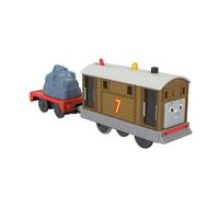 THOMAS & FRIENDS Locomotora Toby motorizada con vagón de carga, tren de juguete que se puede conectar a otros, +3 años (HTN30)
