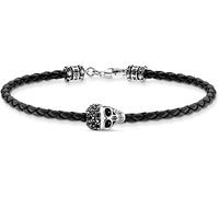 THOMAS SABO A2055-805-11-L19 - Pulsera para hombre (plata de ley 925 ennegrecida, 19 cm), diseño de calavera, 19 cm, Cuero sintético Plata de ley, Circonita cúbica