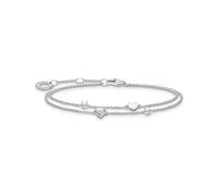 THOMAS SABO A2057-051-14-L19V - Pulsera de plata de ley 925 con corazones y piedras blancas (16-19 cm), diseño de cadena de guisante, 16-19 cm, Plata de ley, Circonita cúbica