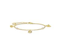 THOMAS SABO A2060-414-14-L19V - Pulsera para mujer (plata de ley 925, chapado en oro amarillo 750, longitud: 16-19 cm), diseño de conchas y piedras blancas, 16-19 cm, Plata de ley Oro amarillo,