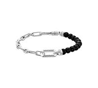 THOMAS SABO A2088-507-11-L19V - Pulsera para hombre con cuentas de ónix negro y eslabones de plata de ley 925, longitud de 19 cm, 19 cm, Plata de ley, No es una piedra preciosa