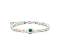 THOMAS SABO A2096-082-6-L19v - Pulsera de plata de ley 925 con perlas blancas y piedra verde esmaltada en frío, 16-19 cm, 16-19 cm, Plata de ley, Circonita cúbica