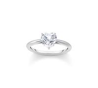 THOMAS SABO Anillo con Piedra Blanca en Forma de corazón de Plata de Ley 925 reciclada y circonita, Talla 58, TR2476-051-14-58, Metales Preciosos