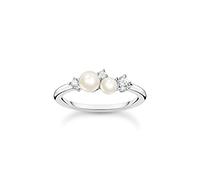 THOMAS SABO Anillo de mujer con perlas blancas de plata de ley 925 TR2368-167-14, 54, Plata de ley, Zirconia cúbica