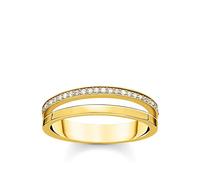 THOMAS SABO Anillo de mujer de plata de ley 925 750 chapado en oro amarillo con piedras blancas TR2316-414-14, 48, Plata de ley, Zirconia cúbica