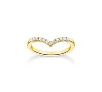 THOMAS SABO Anillo de mujer en forma de V con piedras blancas de oro 925, plata de ley 925, chapado en oro amarillo 750 TR2394-414-14, 50 cm, Plata de ley, Zirconia cúbica