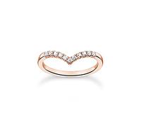 THOMAS SABO Anillo de mujer en forma de V con piedras blancas, oro rosa 925, plata de ley 750, chapado en oro rosa TR2394-416-14, 60, Plata de ley, Zirconia cúbica