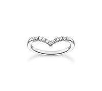 THOMAS SABO Anillo de mujer en forma de V con piedras blancas, plata de ley 925, TR2394-051-14, 50 cm, Plata de ley, Zirconia cúbica