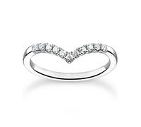 THOMAS SABO Anillo de mujer en forma de V con piedras blancas, 54, Plata de ley, Zirconia cúbica