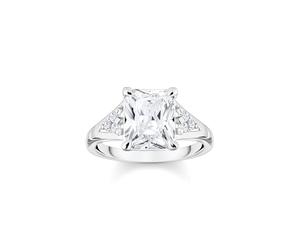 THOMAS SABO Anillo de piedra blanca de plata de ley 925 reciclada y circonita, talla 56, TR2362-051-14-56, Metal precioso