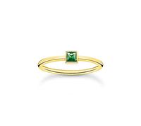 THOMAS SABO Anillo para mujer con piedra verde y oro de plata de ley 925, oro amarillo 750, chapado en oro TR2395-472-6, 50, Plata de ley, Piedra de cristal.
