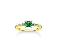 THOMAS SABO Anillo para mujer con piedras verdes y blancas, oro de plata de ley 925, oro amarillo 750 TR2402-971-6, 56, Plata de ley, Zirconia cúbica