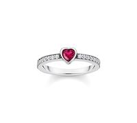 THOMAS SABO Anillo solitario de plata de ley 925 con piedra roja tallada en corazón, para mujer, negro TR2448-640-10, 60, Plata de ley 925, ennegrecida, Circonita blanca, corindón sintético rojo