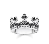 THOMAS SABO Anillo unisex con corona de plata de ley 925, ennegrecida TR2208-643-11, 68, Metal precioso, Circonita cúbica.