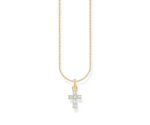THOMAS SABO Cadena con colgante de cruz blanca plata chapada en oro KE2226-414-14, talla única, Plata esterlina, Circonia cúbica