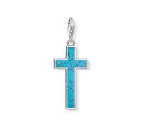Thomas Sabo Colgante Charm Cruz turquesa Club de Mujer, Plata de Ley 925, Azul