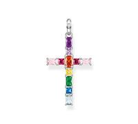 THOMAS SABO Collar con colgante de cruz para mujer, con varias circonitas de colores, plata de ley 925 ennegrecida, tamaño: 42 x 23 mm, PE939-073-7, H: ca. 42mm / B: ca. 23mm, Plata de ley, Circonita