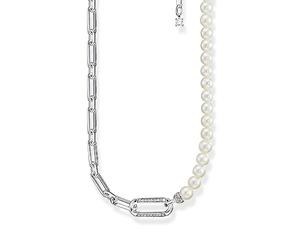 THOMAS SABO KE2109-167-14-L45V - Collar de plata de ley 925 con elementos de ancla y perlas blancas cultivadas en agua dulce, 9 x 20 x 6 mm, Plata esterlina, perlas de agua, Circonia cúbica