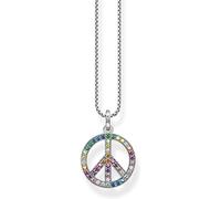 THOMAS SABO KE2170-318-7-L55V - Collar con colgante de símbolo de la paz con piedras de colores de plata de ley 925 con piedras de colores arcoíris, longitud 55 cm, 55cm, Plata esterlina, Circonia