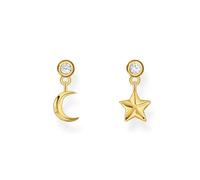 Thomas Sabo Pendientes con colgante de luna y estrella, plata chapada en oro H2293-414-14, talla única, Plata de ley, Circonia cúbica