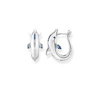 Thomas Sabo Pendientes de aro para mujer de delfín en color plata de ley 925 ennegrecida con circonitas azules, tamaño: 20 x 2 mm, CR688-644-1, 20x2 mm, Plata de ley, Circonia cúbica 1