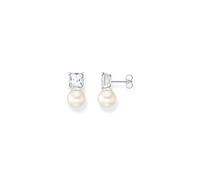 Thomas Sabo Pendientes para mujer en color plata de ley 925 con perla de agua dulce y circonitas, tamaño: 17 x 8 mm, H2248-167-14, 17x8 mm, Plata de ley, Circonia cúbica 1
