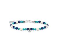 THOMAS SABO Pulsera de plata de ley 925 con piedras azules y perlas, longitud de 16 a 19 cm, A2064-775-7-L19V, 16-19 cm, Plata de ley, No es una piedra preciosa
