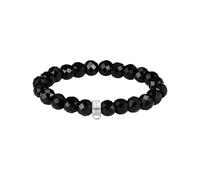THOMAS SABO Pulsera elástica con cuentas facetadas de obsidiana negra y anillo de plata, Mittelgroße, Plata de ley, Obsidiana
