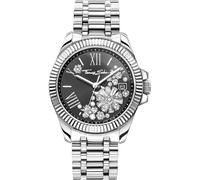 Thomas Sabo Reloj para Mujer Divine Flower (33 mm), Esfera con Cristales Negros y Brazalete de Acero Inoxidable WA0421-201-201-33 MM