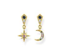 THOMAS SABO Sabo Royalty H2207-959-7 - Pendientes de estrella y luna con piedras de plata de ley 925, chapado en oro amarillo 750, tamaño: aprox. 2 cm x 0,9 cm, 2cm, Plata, Circonia cúbica