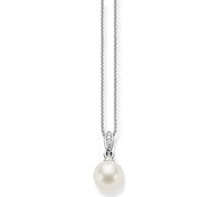THOMAS SABO SCKE150060 - Collar para mujer con colgante de plata 925 y perla blanca ovalada con circonitas, 42 cm, 38cm, Plata esterlina, Perla Circonia cúbica