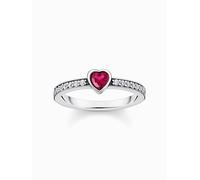 THOMAS SABO Anillo solitario de plata de ley 925 con piedra roja tallada en corazón, para mujer, negro TR2448-640-10, 56, Plata de ley 925, ennegrecida, Circonita blanca, corindón sintético rojo
