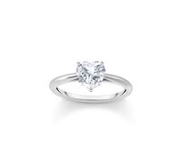 THOMAS SABO Anillo con piedra blanca en forma de corazón de plata de ley 925 reciclada y circonita, talla 54, TR2476-051-14-54, 54, Metal precioso, Zirconia cúbica