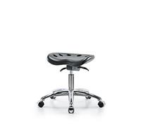 Thomas Scientific PTDHSO-CR-RG-BLU, taburete de poliuretano para tractor, altura de escritorio, base cromada, deslizantes, azul