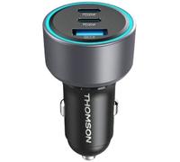 Thomson Cargador De Coche 60w Gan: 2x Usb-c Pd 30w + 1x Usb-a Qc 3.0, Compatible 12v/24v, Negro, Carga Simultánea