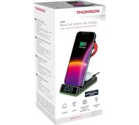 THOMSON CL750IA - Reloj despertador y estacin de carga 4 en 1 - Compatible con Apple - Tira LED brillante para indicar la carga - Negro