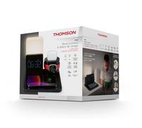 THOMSON CL800i - Réveil lumineux et station de charge 4-en-1 - Lampe de chevet avec différentes intensités et couleurs - Noir