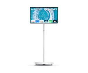THOMSON Go Plus Pro Pantalla Táctil Inteligente 27 Pulgadas (69 cm) 4K UHD, Android, Control por Voz, Hotspot, Batería 9000 mAh, Cámara 5MP, Subwoofer, WiFi 6, Bluetooth, Soporte Portátil - Blanco